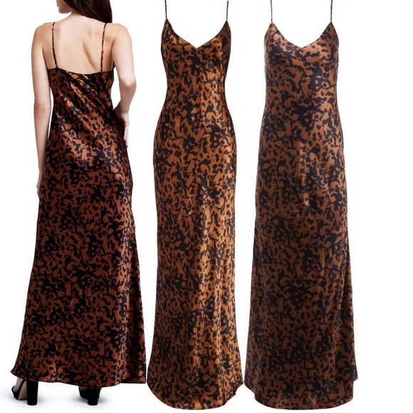 Serita Maxi V-Neck Bias Dress Brown & Black Tortoise Shell - Picture 1 of 2